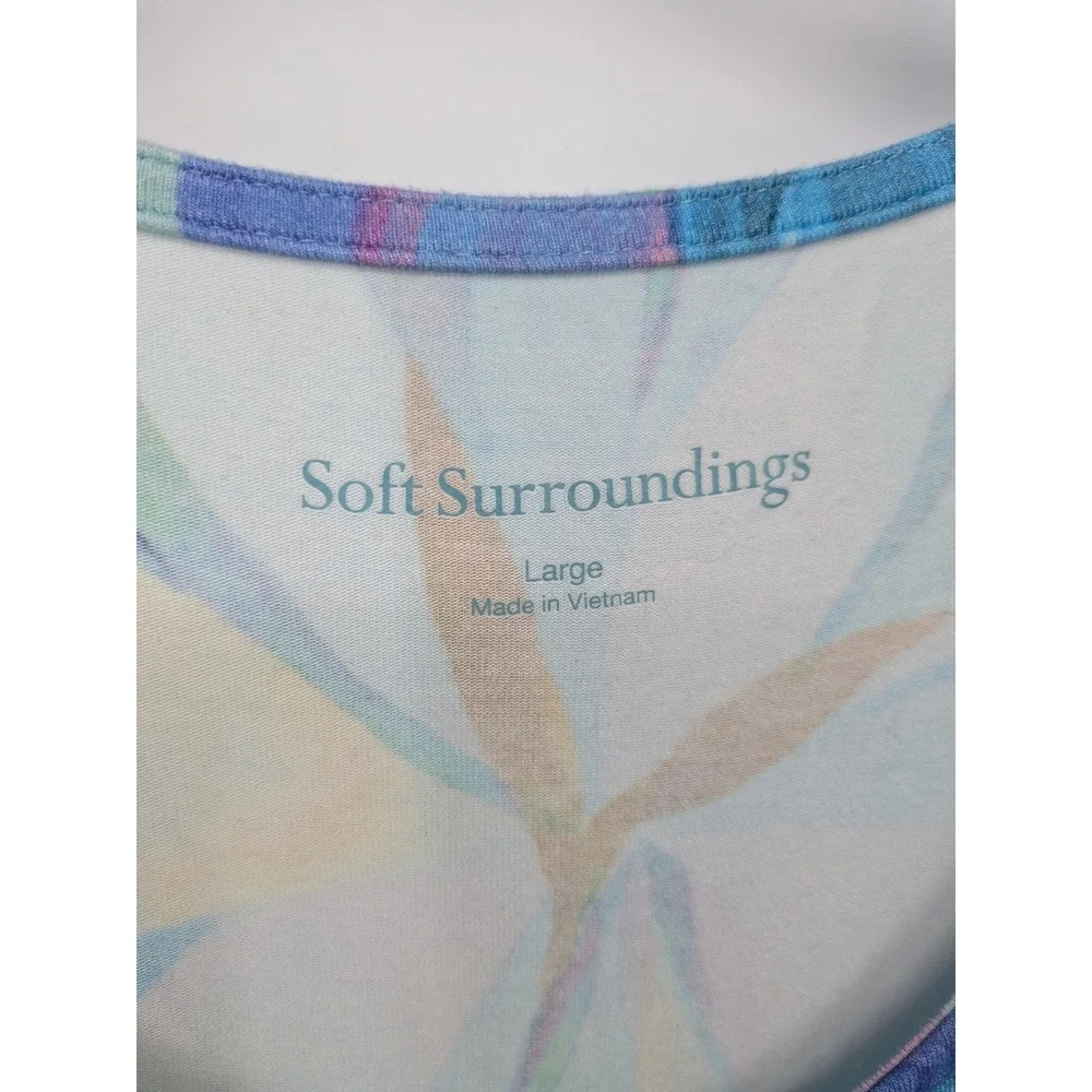 Soft Surroundings Maxi Dress Womens Large Blue Floral Abstract Mixed Print Knit